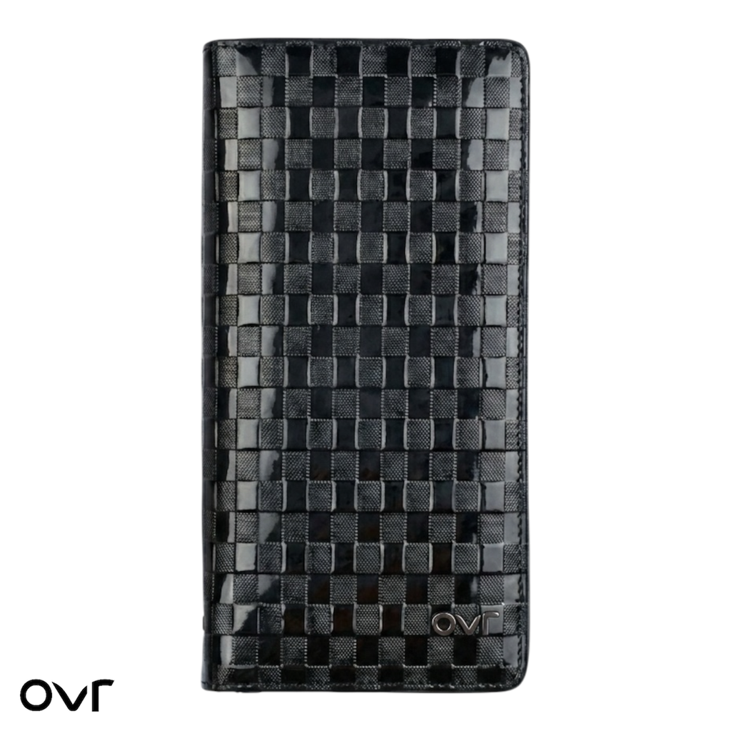 [OVR-7651-CH] Portefeuille Long en Cuir Tressé - Full Black