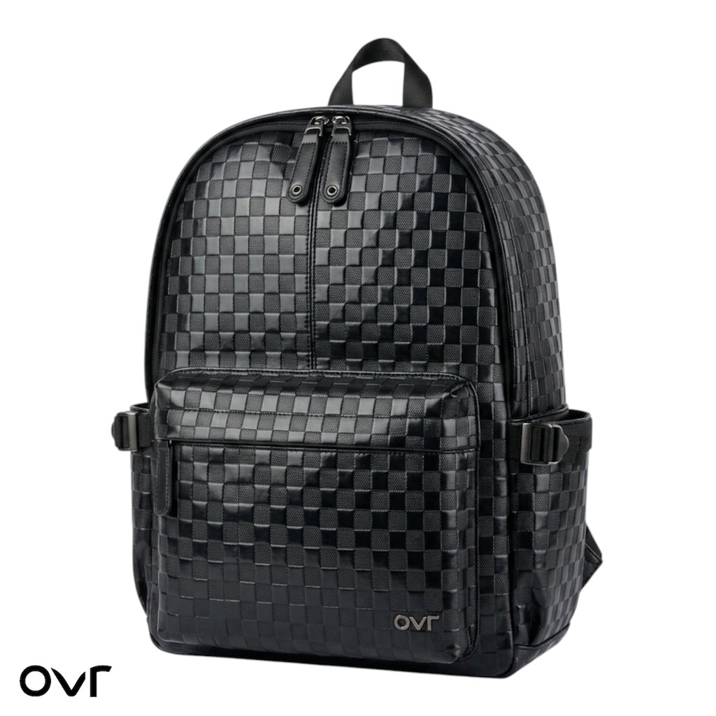 [OVR-8420-BK] Sac à Dos en Cuir Tressé - Full Black
